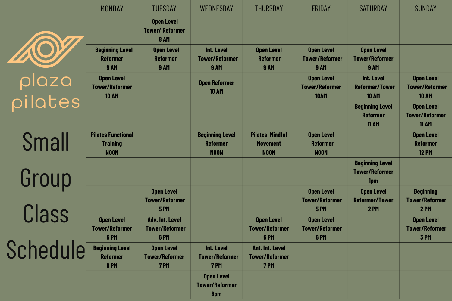 Plaza Pilates NYC Group Class Schedule May 2024